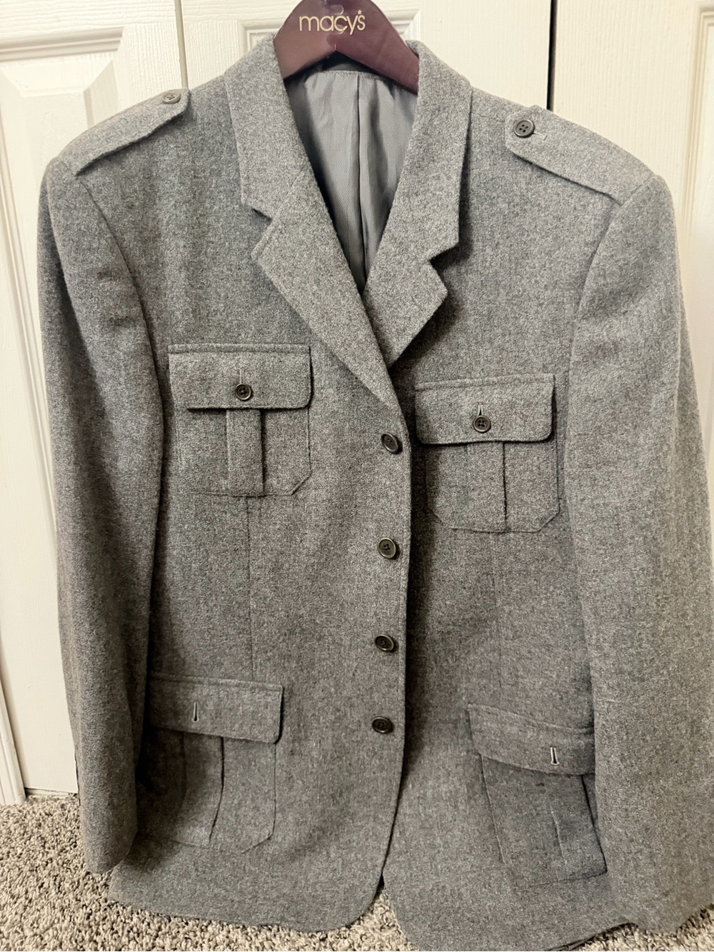 Calvin Klein Gray Wool-Blend Military-Style Blazer
